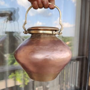 Antique Rare Brass & Copper Water Pot With Handle | Holy Ganga Jamuna Pitcher | Improvised as a Brass and Copper Planter | Hanging Water Pot