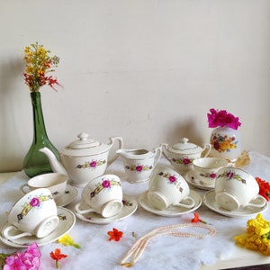 Antique Porcelain Tea Set with Flowers |Vintage 15 Piece Tea Service Set |Vintage Porcelain Tea Set with Tea Pot|Vintage Floral Tea Set G743