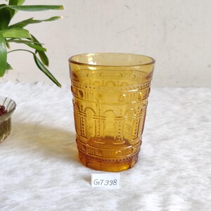 Antique Amber Glass Unique Pattern Tumbler | Retro Glassware | VSL Belgium Barware Collectible | Vintage Beverage Kitchenware Tumbler GT398