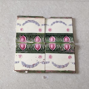 Vintage Multi Color Floral Architecture Floor Tile,Japan |Furniture Tile |Architecture Tile| Ceramic Japanese Tile| Antique Props 6Pc CT286