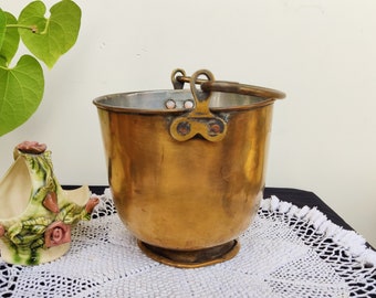 Antique Solid Brass Bucket | Brass Ice Bucket | Vintage Brass Pail | Brass Hanging Planter | Multi Purpose Bucket | Vintage Wine Bucket