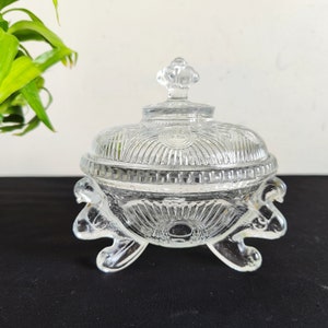 Vintage Clear Glass Footed Bowl With Lid | Footed Candy Dish |Glass Butter Box |Vintage Storage Jar |Lidded Glass Dish |Home Decorative G902