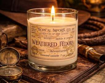 WEATHERED FEDORA | Indiana Jones Candle | Disney Candles | Adventureland Candle | Disneyland Inspired Decor