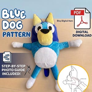 Cartoon Blue Heeler Hand Puppet Sewing Pattern PDF | Kids Size Blue Dog Puppet Tutorial | 14-Page DIY Plush Dog Pattern and Instructions