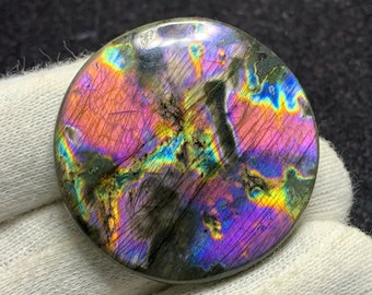 Beautiful Top Quality Natural Rainbow Fire/Purple LABRADORITE Round Cabochon Loose Gemstone For Pendant/jewellery 39x5.5mm 82 Cts
