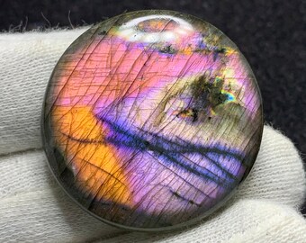 Beautiful Top Quality Natural Rainbow Fire/Multi LABRADORITE Round Cabochon Loose Gemstone For Pendant/jewellery 36x7mm 82 Cts