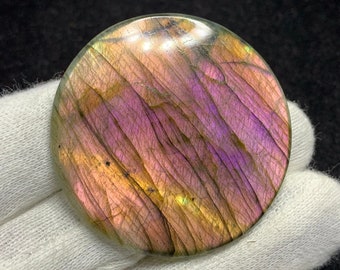 Mooie topkwaliteit natuurlijke regenboog vuur/multi LABRADORITE RONDE cabochon losse edelsteen voor hanger/sieraden 45x4mm 77 Cts