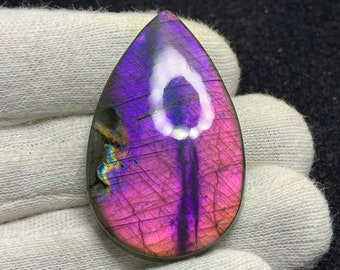 Belle qualité supérieure naturelle arc-en-ciel feu/multi LABRADORITE poire cabochon pierre gemme en vrac pour pendentif/bijou 29x48x6mm 66 Cts