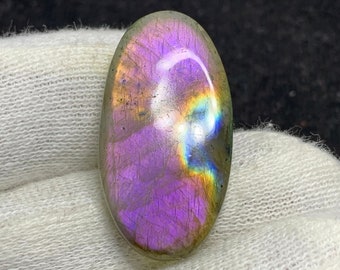 Bellissimo arcobaleno naturale di alta qualità fuoco/viola LABRADORITE ovale cabochon pietra preziosa sciolta per ciondolo/gioielli 16x31x4,5 mm 23 ct