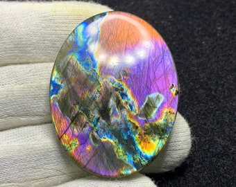 Schöne Top-Qualität natürliches Regenbogen Feuer / Multi LABRADORIT Oval Cabochon Lose Edelstein für Anhänger / Schmuck 38x51x5mm 102 Cts