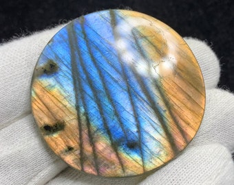 Bellissimo arcobaleno naturale di alta qualità fuoco/multi LABRADORITE TONDO cabochon pietra preziosa sciolta per pendente/gioielli 57x5mm 113 ct