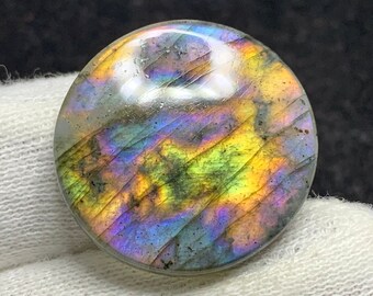 Mooie topkwaliteit natuurlijke regenboog vuur/multi LABRADORITE RONDE cabochon losse edelsteen voor hanger/sieraden 25x5mm 32 Cts