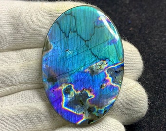 Beautiful Top Quality Natural Rainbow Fire/Multi LABRADORITE Oval Cabochon Loose Gemstone For Pendant/jewellery 34x50x5mm 77 Cts