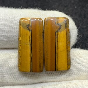 Par de cabujón de piedra preciosa suelta de ojo de tigre amarillo bicolor natural para pendientes, 12 x 25 x 3 mm, 28 cts