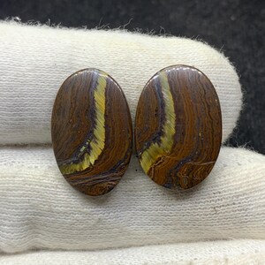 Paire de cabochons ovales en forme de tigre de fer rouge naturel, pierres précieuses en vrac pour boucles d'oreilles 13x20x3mm 21 Cts