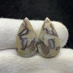 Paire de jaspe toile d'araignée naturelle cabochon poire, pierres précieuses en vrac pour boucles d'oreilles 15x26x4mm 28 Cts