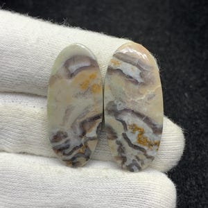 Paire de jaspe toile d'araignée naturelle cabochon ovale de pierres précieuses en vrac pour boucles d'oreilles 15x34x3mm 41 Cts