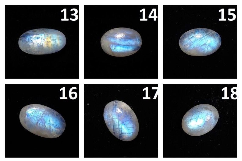 Natural Semiprecious Stone Blue Fire Rainbow Moonstone Smooth Oval Cabochon Loose Gemstone