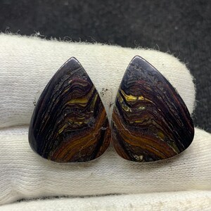 Paire de cabochons de poires naturelles en forme de tigre rouge en fer, pierres précieuses en vrac pour boucles d'oreilles 19x25x4mm 42 Cts