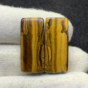 Paire de coussins oeil de tigre jaune de créateur naturel cabochon de pierres précieuses en vrac pour boucles d'oreilles 12x28x4mm 35 Cts