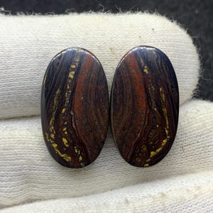 Paire de cabochons ovales en forme de tigre de fer rouge naturel, pierres précieuses en vrac pour boucles d'oreilles 13x23x4mm 32 Cts