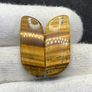OEIL DE TIGRE JAUNE de créateur naturel Paire de cabochons de pierres précieuses en vrac pour boucles d'oreilles 10x29x3mm 23 Cts