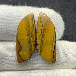 OEIL DE TIGRE JAUNE de créateur naturel Paire de cabochons de pierres précieuses en vrac pour boucles d'oreilles 10x28x3mm 22 Cts