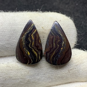 Paire de cabochons de poires naturelles en forme de tigre rouge en fer, pierres précieuses en vrac pour boucles d'oreilles 12x20x3mm 18 Cts