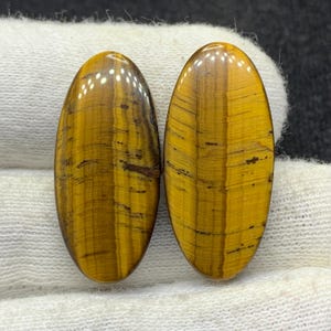 Par de cabujón ovalado de ojo de tigre amarillo de diseño natural, piedra preciosa suelta para aretes, 13 x 29 x 4 mm, 33 cts