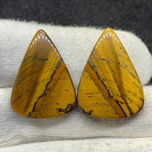 OEIL DE TIGRE JAUNE de créateur naturel poire cabochon paire de pierres précieuses en vrac pour boucles d'oreilles 19x27x5mm 41 Cts