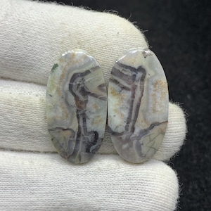 Paire de jaspe toile d'araignée naturelle cabochon ovale de pierres précieuses en vrac pour boucles d'oreilles 14x27x3mm 27 Cts