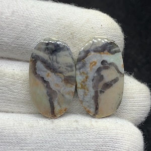 Paire de jaspe toile d'araignée naturelle cabochon ovale de pierres précieuses en vrac pour boucles d'oreilles 14x24x3mm 25 Cts