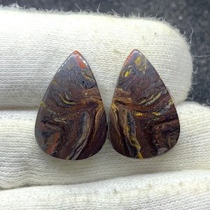 Paire de cabochons de poires naturelles en forme de tigre rouge en fer, pierres précieuses en vrac pour boucles d'oreilles 14x22x4mm 29 Cts