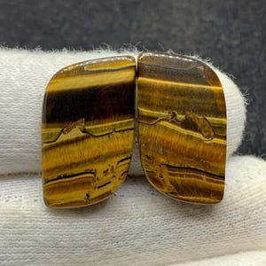 Par de piedras preciosas sueltas de diseño natural con ojo de tigre amarillo, cabujón elegante para aretes, 14 x 24 x 3 mm, 27 cts