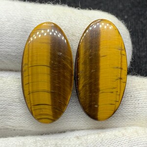 Par de cabujón ovalado de ojo de tigre amarillo de diseño natural, piedra preciosa suelta para aretes, 15 x 31 x 4 mm, 40 cts