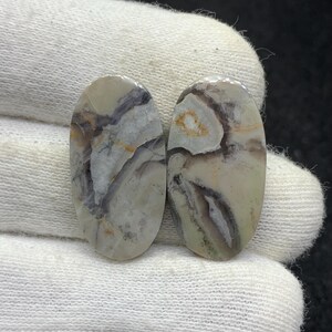 Paire de jaspe toile d'araignée naturelle cabochon ovale de pierres précieuses en vrac pour boucles d'oreilles 14x27x3mm 30 Cts