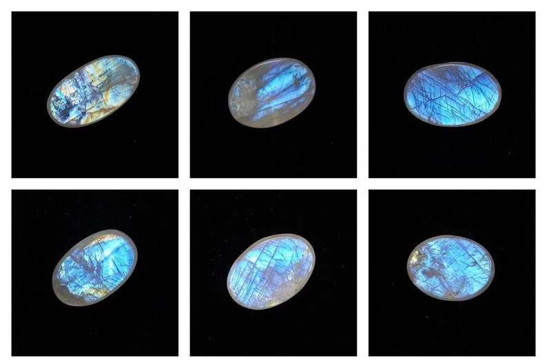 Natural Semiprecious Stone Blue Fire Rainbow Moonstone Smooth Oval Cabochon Loose Gemstone