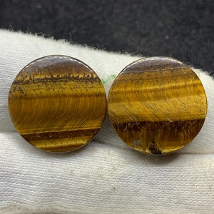 OEIL DE TIGRE JAUNE de créateur naturel rond paire de pierres précieuses en vrac cabochon pour boucles d'oreilles 20 x 4 mm 35 Cts