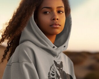 Enchanting Lunar Cat Hoodie | Mystical Moon Phase Black Cat Sweatshirt | Witchy Celestial Apparel for Cat Lovers