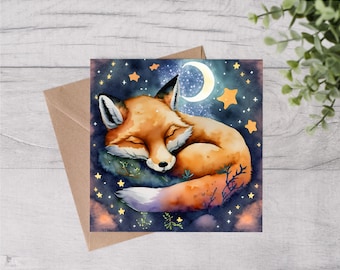 Moonlit Dreams: The Enchantment of the Sleeping Fox Greetings Card