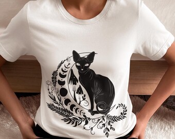 Moon Phase Cat T-Shirt | Witchy Cat Shirt | Sphynx Cat Lunar Tee | Mystic Moon Cat Shirt | Spiritual Cat Lover Gift