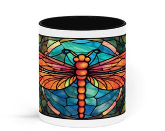 Two Toned Ceramic Mug Dragonfly Stained Glass Mug Wrap  (2)