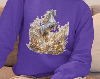 Celestial Fire Horse Sweatshirt | Silver Horse Moon Jumper | Mystical Astrology Sweatshirt | Spiritual Lunar Clothing