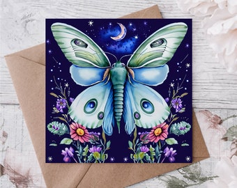 Folk Art Style Lunar Moth Greetings Card