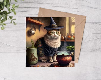 Witches Cat - Brewing Enchantments Greetings Card