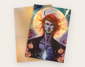 Celestial Art Greeting Card – Mystical Moon Portrait | Fantasy Illustration Card | Unique Card for Him or Her | Pagan, Witchy, Spiritual