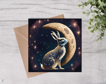 Moonlit Reverie: A Greeting from the Night Hare Greetings Card