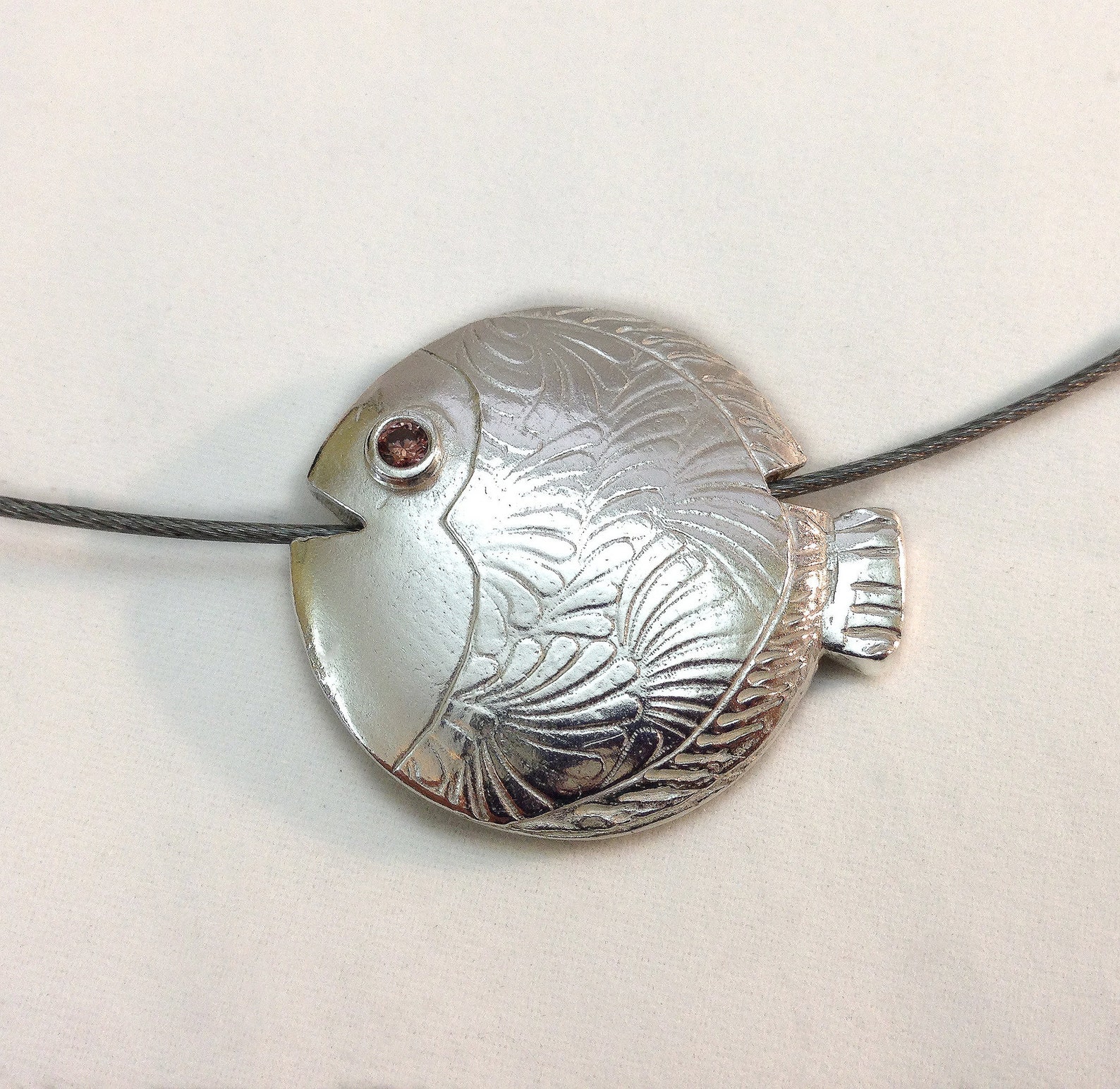Silver Fish Pendant, Silver Necklace, Lentil Bead, Metal Clay Jewelry ...