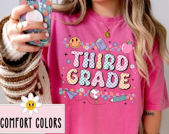 Retro Third Grade Teacher Shirt Comfort Colors 3rd Grade Teacher T-Shirt Back to School TShirt 3rd Grade T Shirt Third Grade Teacher Gift