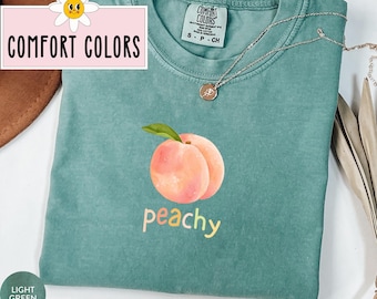 Comfort Colors® Peachy Shirt Watercolor Peach T Shirt Aesthetic Fruit Shirt Vintage Graphic Fruit Tee Cottagecore Clothing Gardening Gift